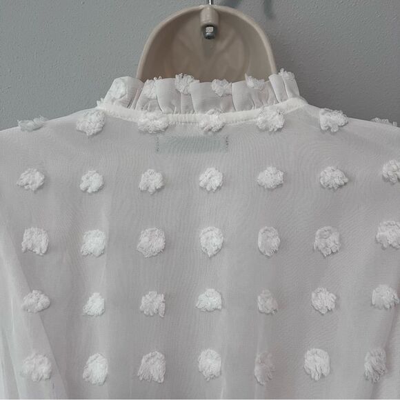 Shein White Long Sleeve Swiss Dot Midi Dress Size 2 - Picture 5 of 8